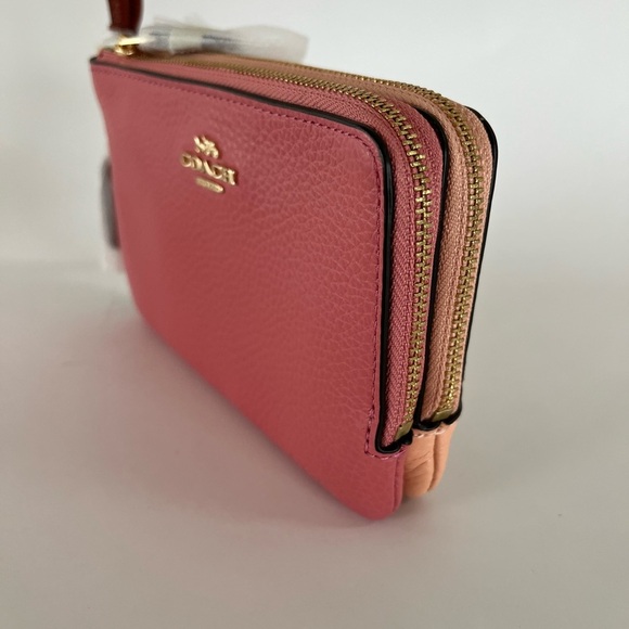 Coach Double Corner Zip Wristlet In Colorblock - Faded Blush Multi - Picture 1 of 9